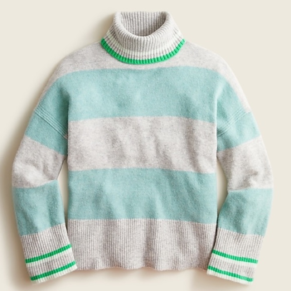 J. Crew - Silver Mint Green Striped Turtleneck Sweater in Supersoft Yarn